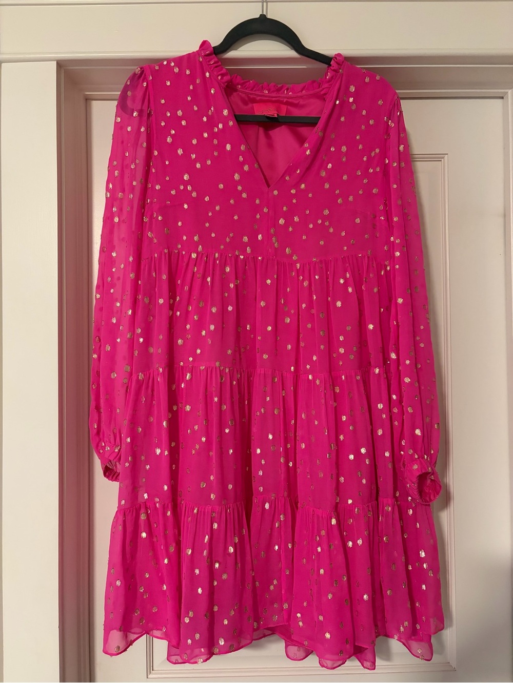 Silk Lilly Pulitzer Hot Pink Dress with Gold Logo Detail - Worn Once!
